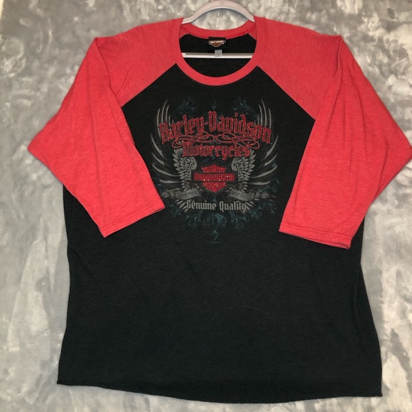 Harley-Davidson Tops - Harley-Davidson Women's 3/4 Sleeve Embellished Top Grey/Red Size 3XL